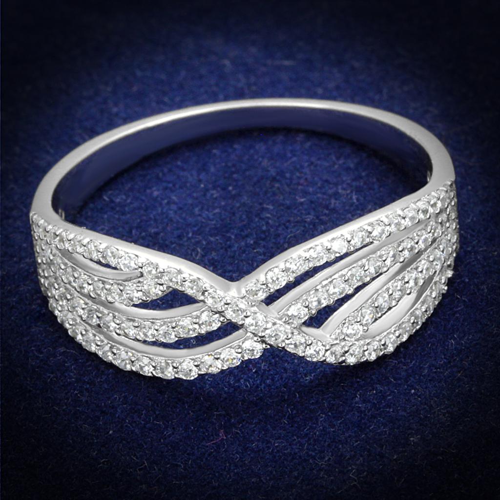 JCE516 Rhodium 925 Sterling Silver Ring with AAA Grade CZ  in Clear