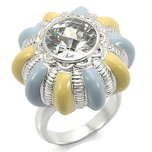 JCE2308 Rhodium Brass Ring with AAA Grade CZ  in Clear
