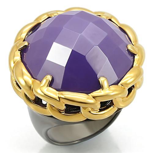 JCE311 Gold+Ruthenium Brass Ring with Milky CZ  in Tanzanite