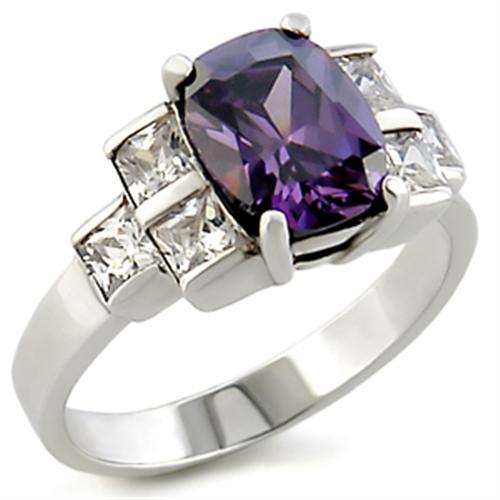 JCE521 High-Polished 925 Sterling Silver Ring with AAA Grade CZ  in Amethyst
