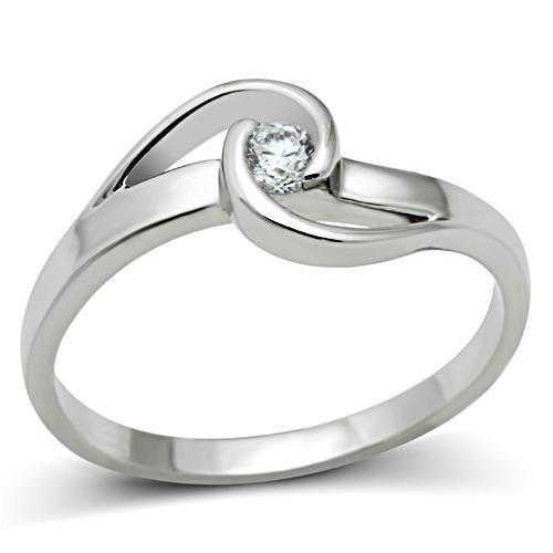 JCE114 Rhodium Brass Ring with AAA Grade CZ  in Clear