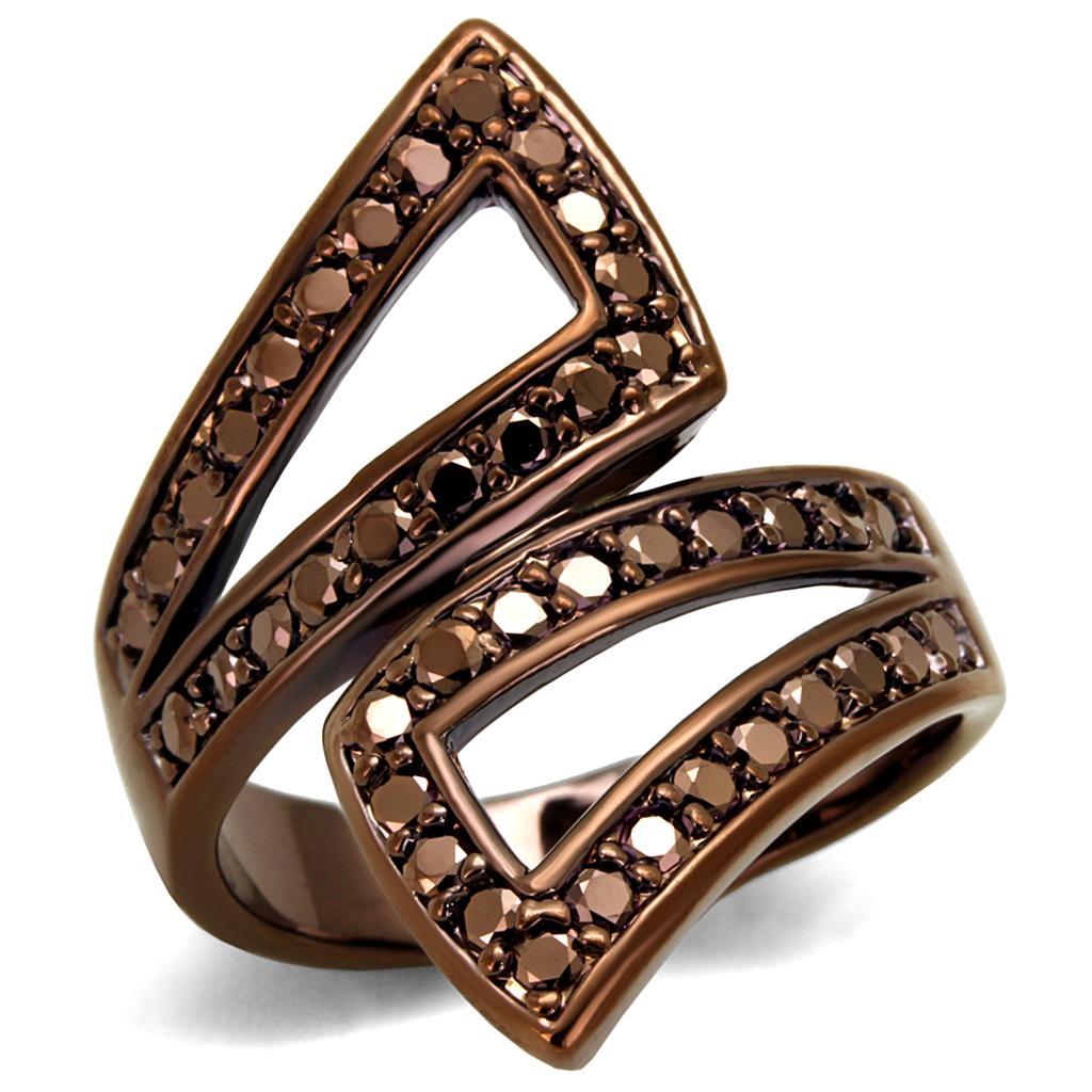 JCE1185 IP Coffee light Brass Ring with AAA Grade CZ  in Light Coffee