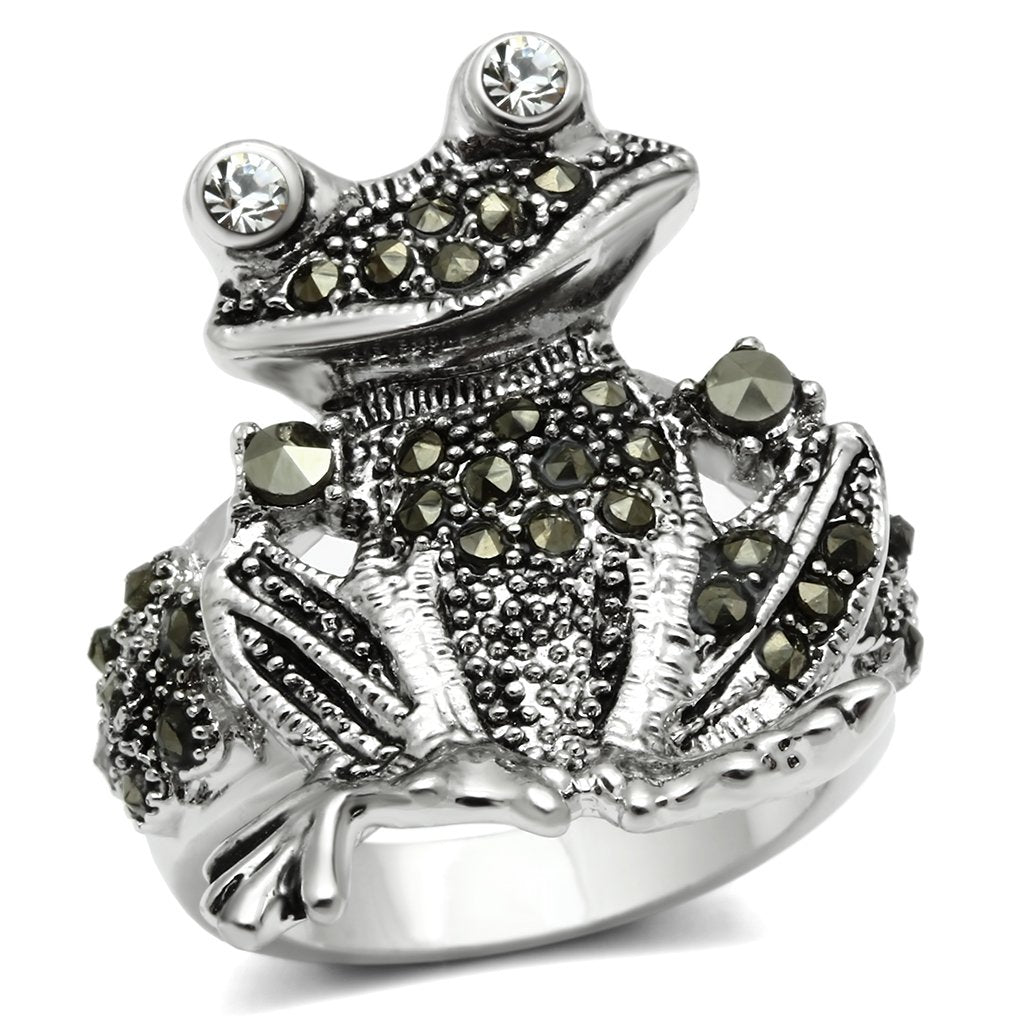 JCE205 Rhodium Brass Ring with Top Grade Crystal  in Clear