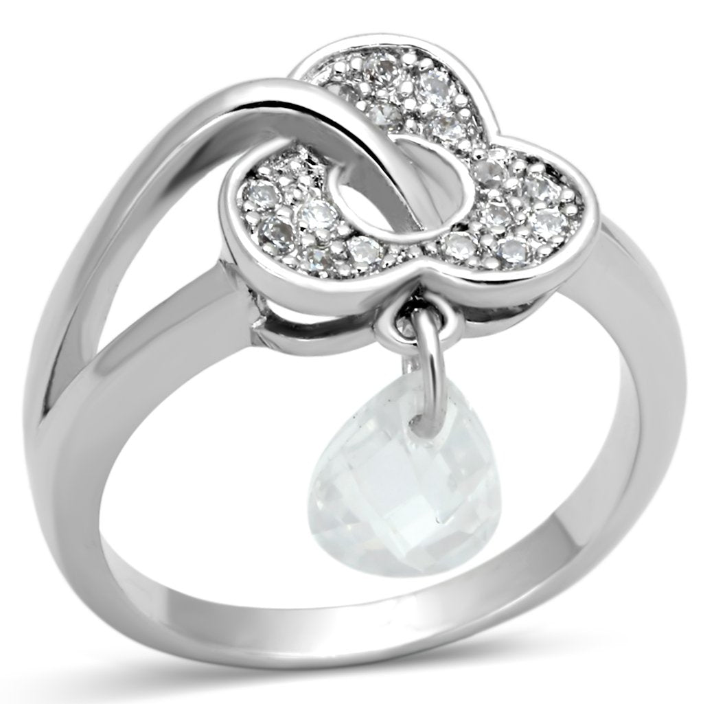 JCE312 Rhodium Brass Ring with AAA Grade CZ  in Clear