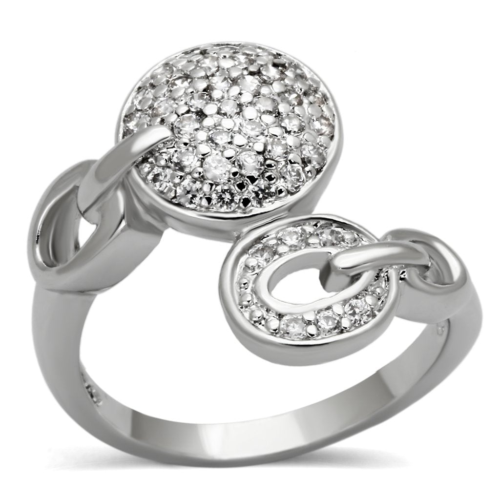 JCE321 Rhodium Brass Ring with AAA Grade CZ  in Clear
