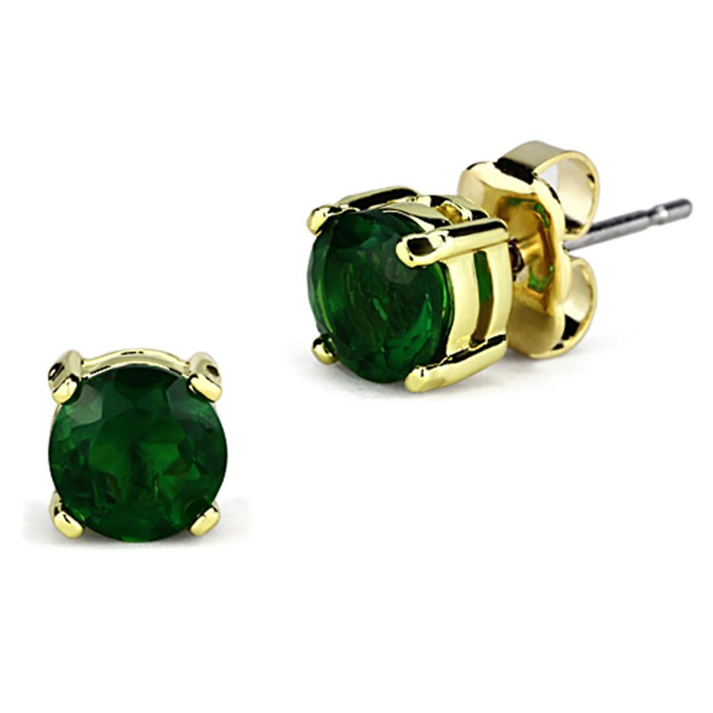 JCE558 Gold Brass Earrings with Synthetic Synthetic Glass in Emerald