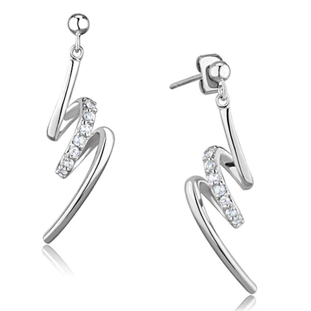 JCE632 Rhodium Brass Earrings with AAA Grade CZ  in Clear