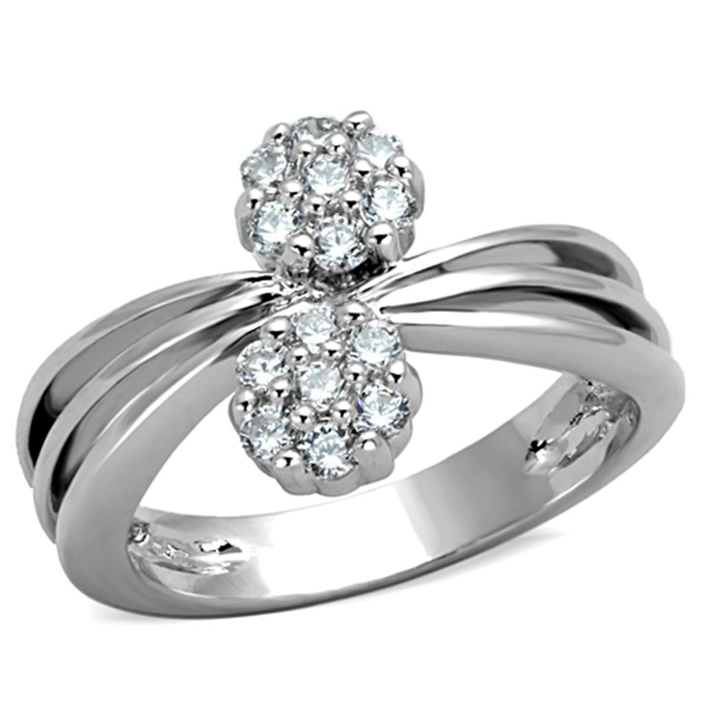 JCE767 Rhodium Brass Ring with AAA Grade CZ  in Clear