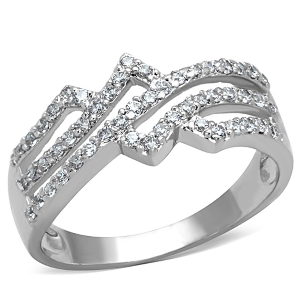 JCE771 Rhodium Brass Ring with AAA Grade CZ  in Clear