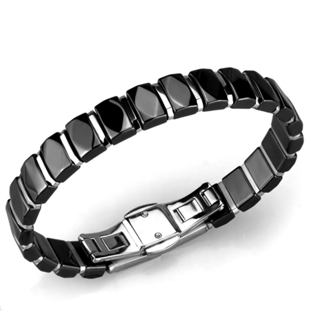 JCE990 High polished (no plating) Stainless Steel Bracelet with Ceramic  in Jet