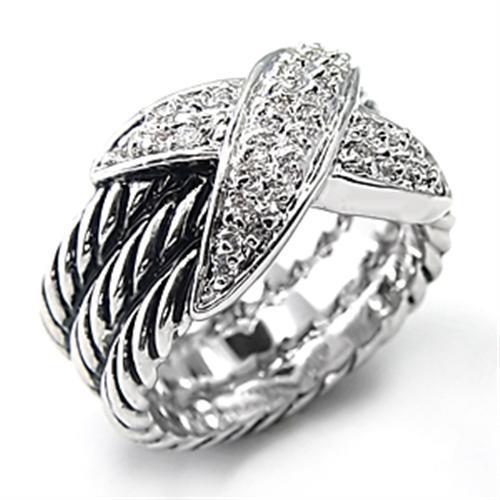 JCE074 Rhodium Brass Ring with AAA Grade CZ  in Clear