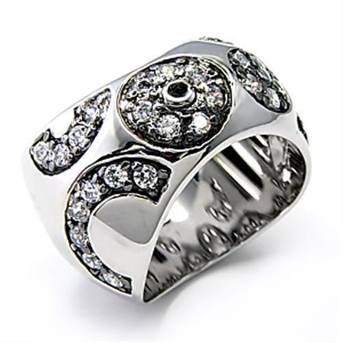JCE210 Rhodium + Ruthenium 925 Sterling Silver Ring with AAA Grade CZ  in Clear