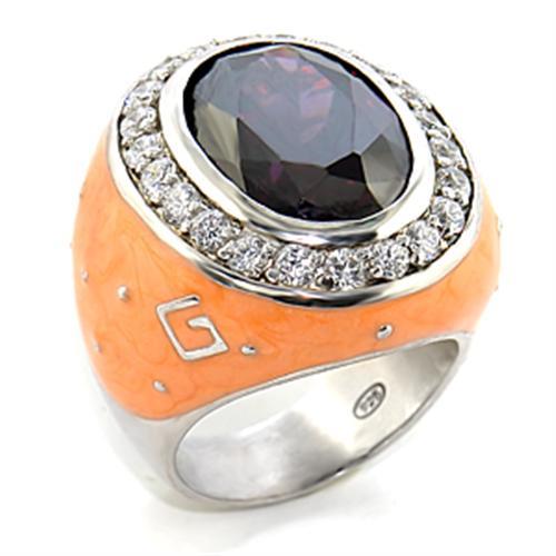 JCE019 Rhodium Brass Ring with AAA Grade CZ  in Amethyst
