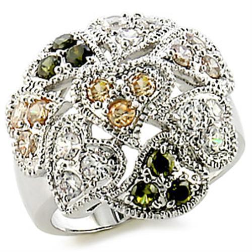 JCE147 Rhodium Brass Ring with AAA Grade CZ  in Multi Color