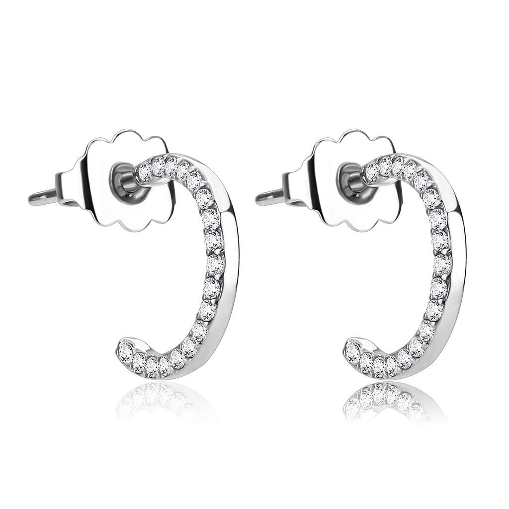 JCE079 High polished (no plating) Stainless Steel Earrings with AAA Grade CZ  in Clear