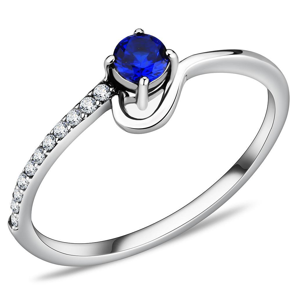 JCE114 High polished (no plating) Stainless Steel Ring with AAA Grade CZ  in London Blue