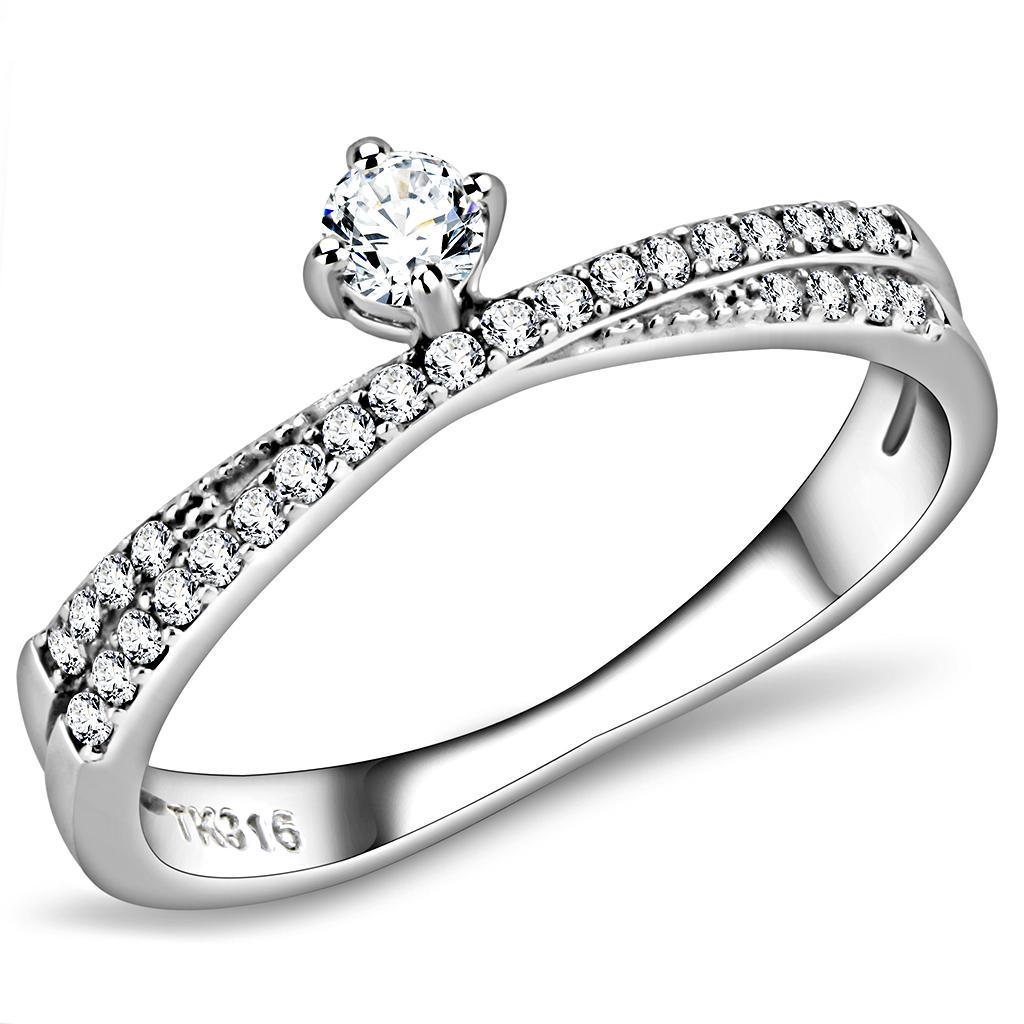 JCE153 High polished (no plating) Stainless Steel Ring with AAA Grade CZ  in Clear