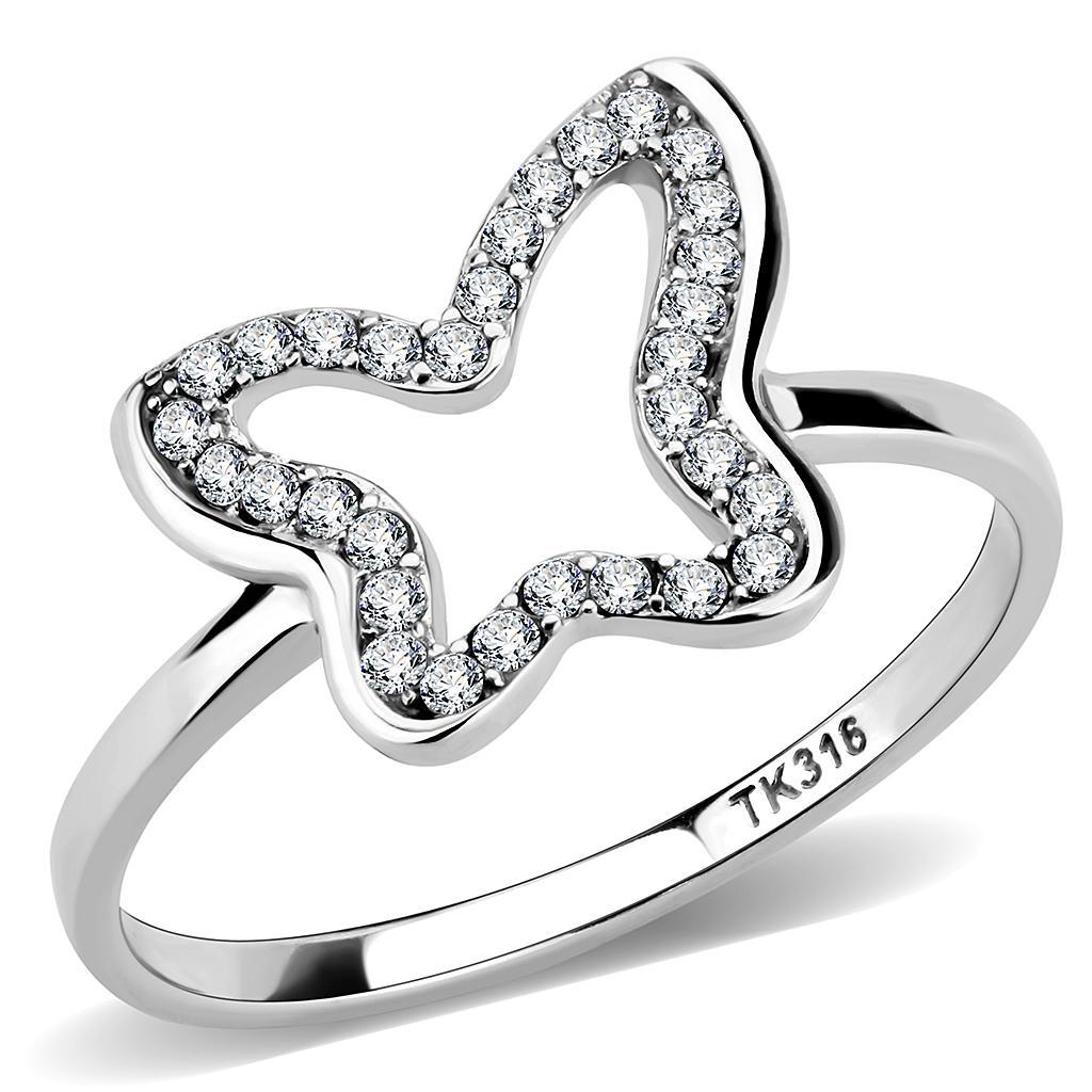 JCE241 High polished (no plating) Stainless Steel Ring with AAA Grade CZ  in Clear