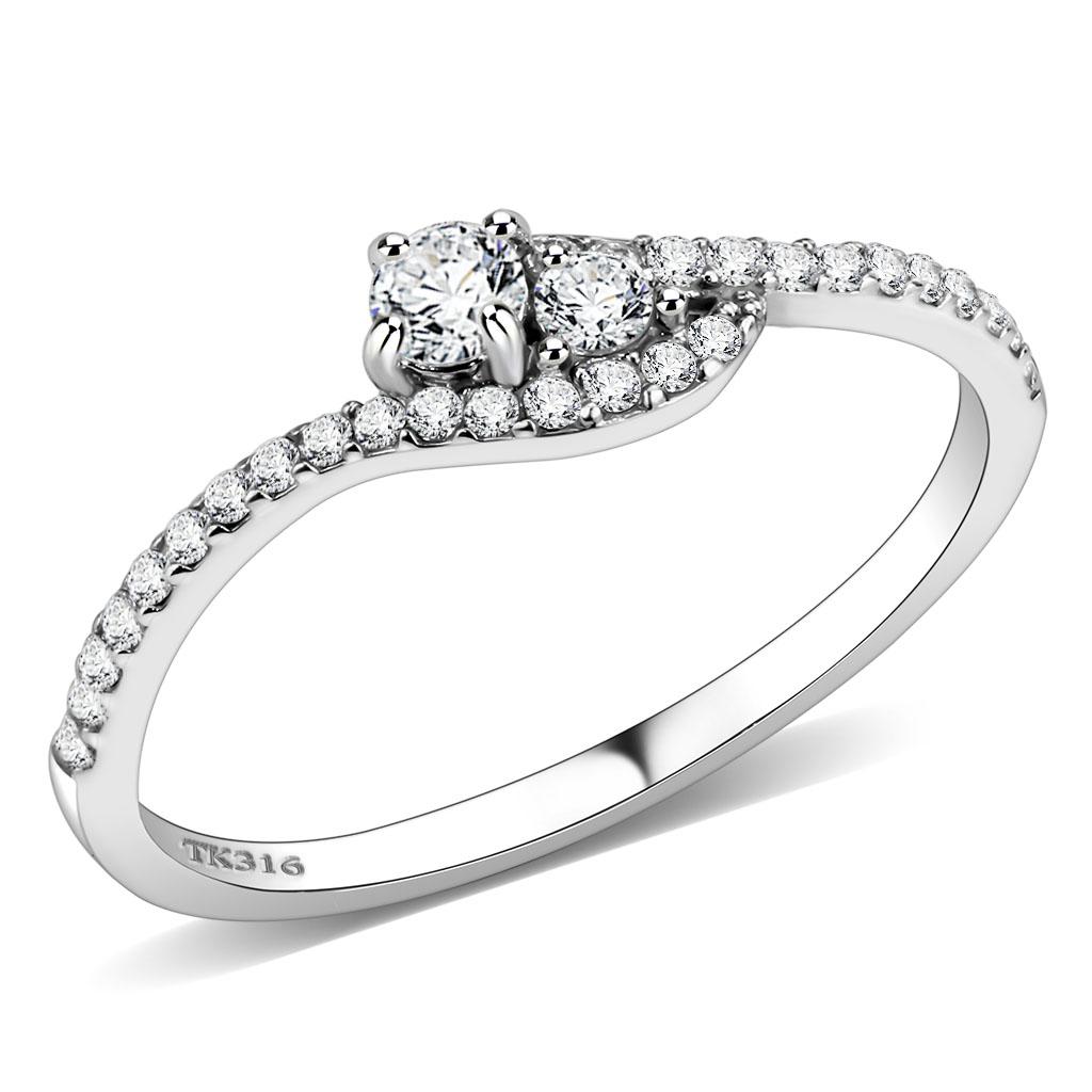 JCE382 High polished (no plating) Stainless Steel Ring with AAA Grade CZ  in Clear