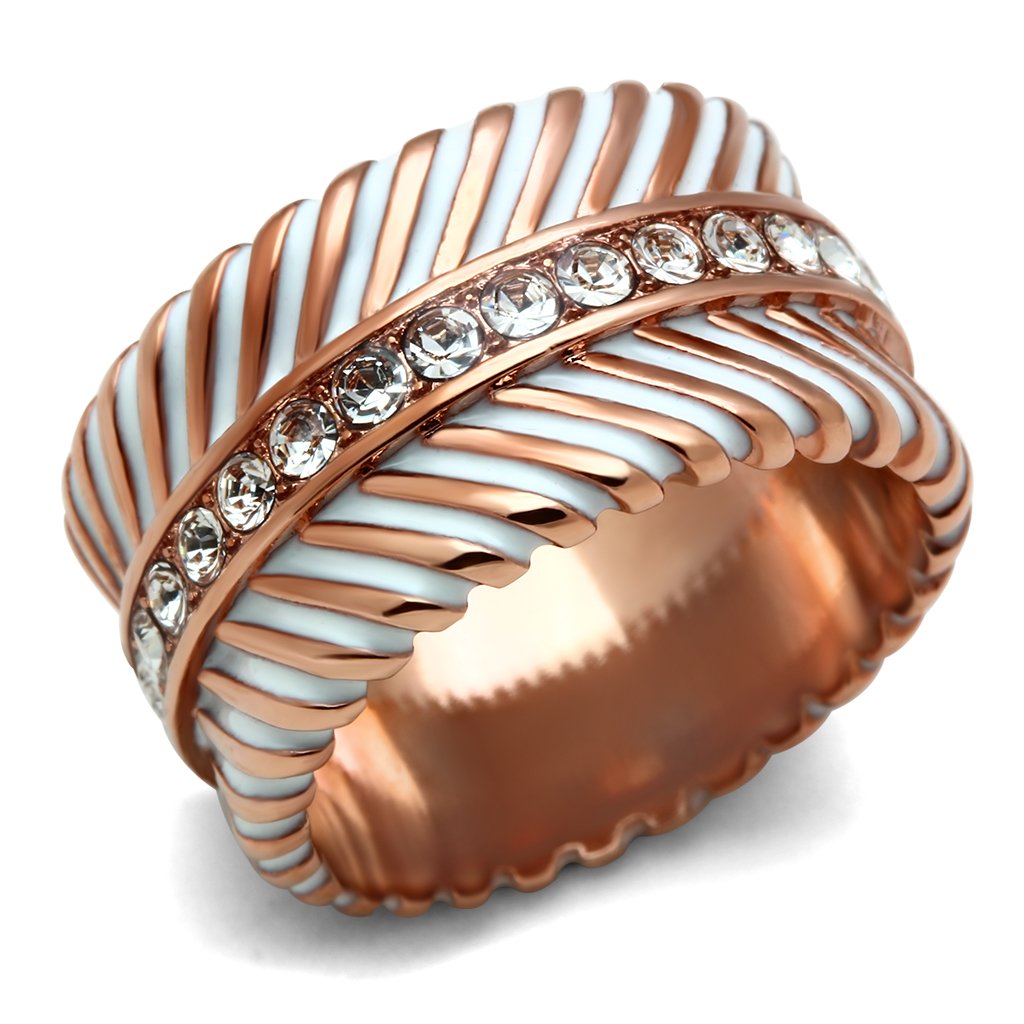 JCE202 IP Rose Gold(Ion Plating) Brass Ring with Top Grade Crystal  in Clear