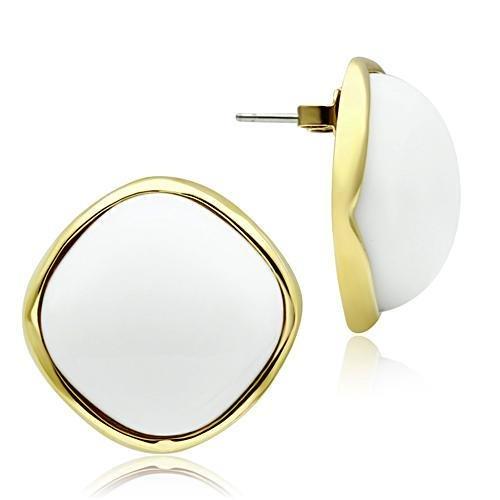 JCE338 IP Gold(Ion Plating) Brass Earrings with Synthetic Synthetic Glass in White