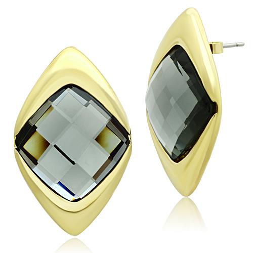 JCE341 IP Gold(Ion Plating) Brass Earrings with Synthetic Synthetic Glass in Black Diamond