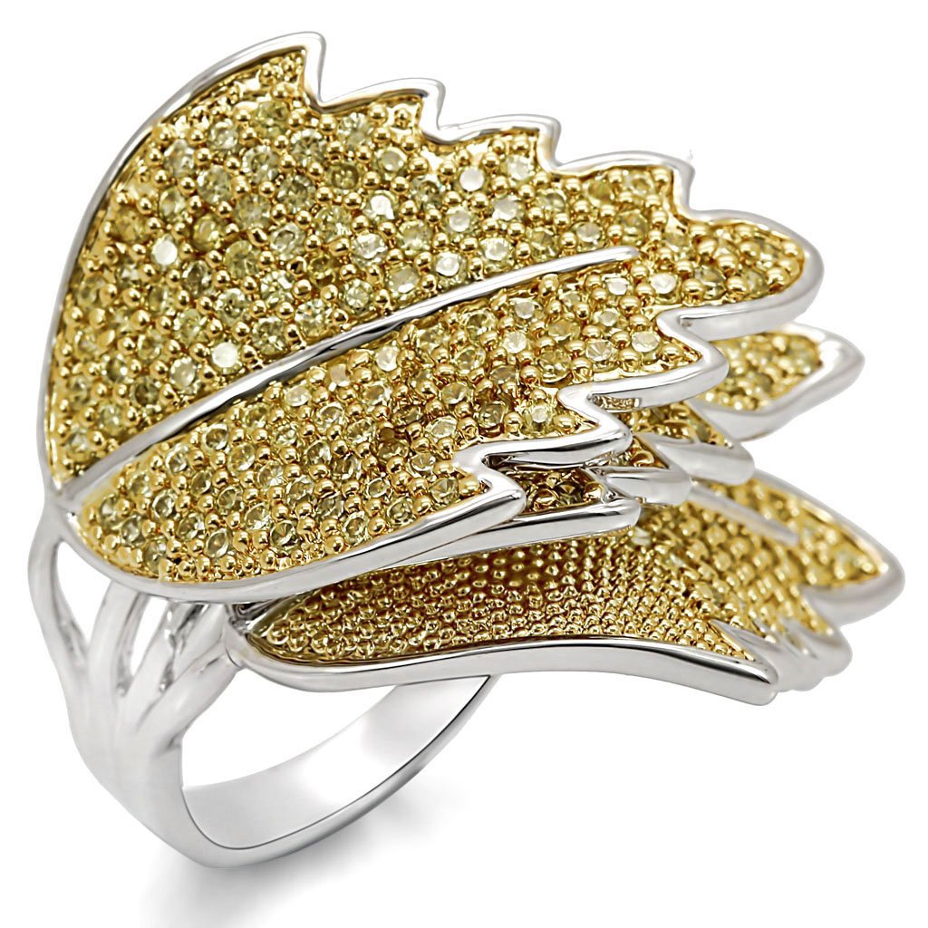 JCE1342 Reverse Two-Tone Brass Ring with AAA Grade CZ  in Apple Green color