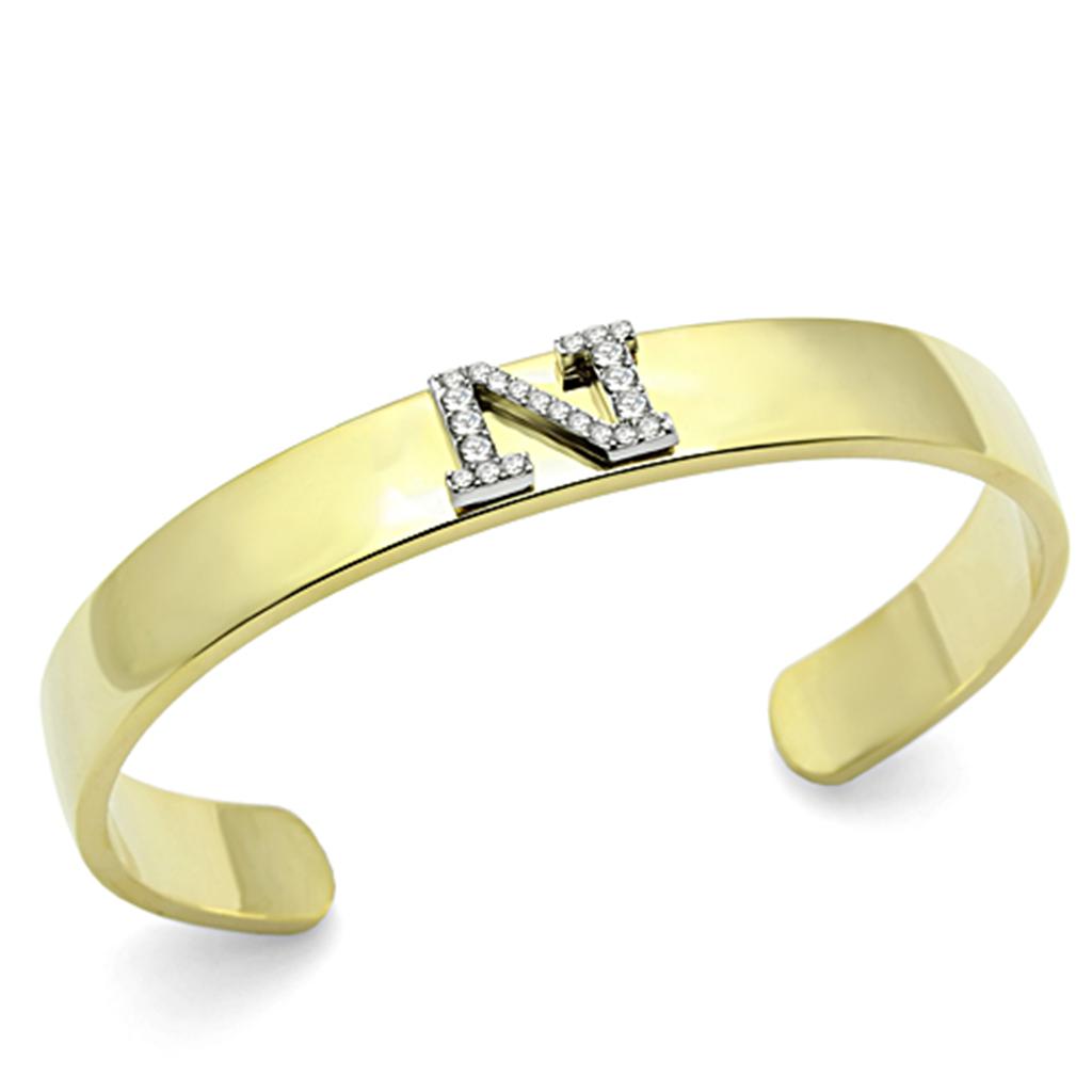 JCE2583 Gold+Rhodium White Metal Bangle with Top Grade Crystal  in Clear