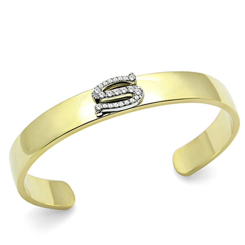 JCE2588 Gold+Rhodium White Metal Bangle with Top Grade Crystal  in Clear