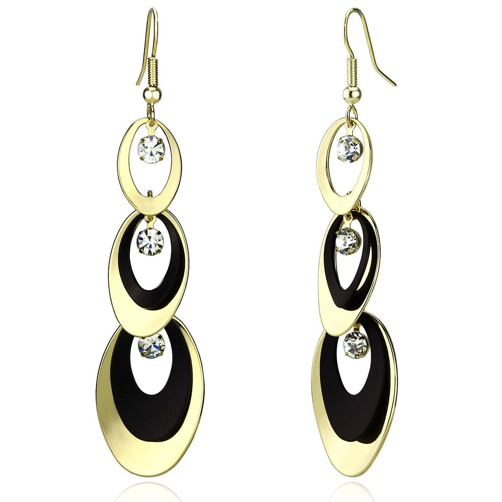 JCE2652 Gold+Ruthenium Iron Earrings with Top Grade Crystal  in Clear