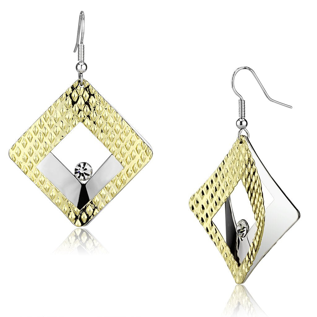JCE2673 Gold+Rhodium Iron Earrings with Top Grade Crystal  in Clear