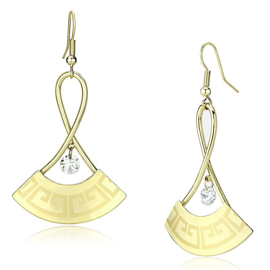 JCE2707 Gold Iron Earrings with AAA Grade CZ  in Clear