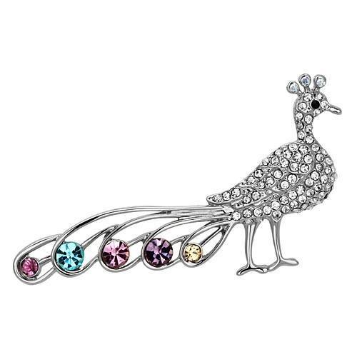 JCE2797 Imitation Rhodium White Metal Brooches with Top Grade Crystal  in Multi Color