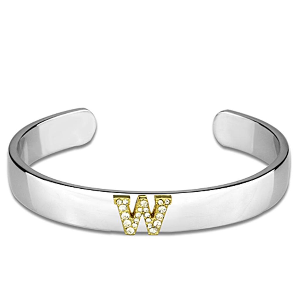JCE3633 Reverse Two-Tone White Metal Bangle with Top Grade Crystal  in Clear