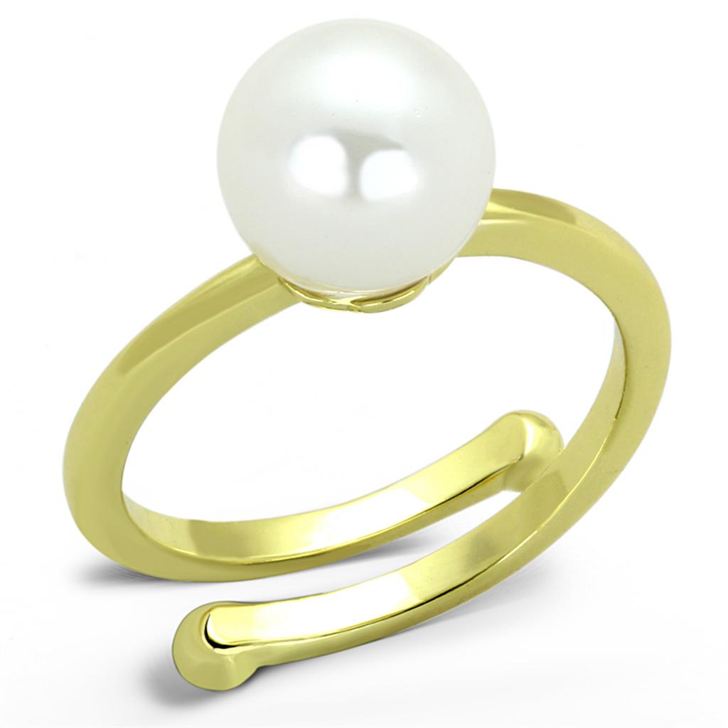JCE3656 Gold Brass Ring with Synthetic Pearl in White