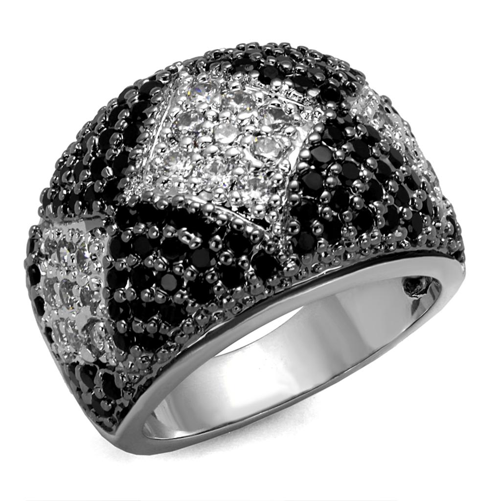 JCE3738 Rhodium + Ruthenium Brass Ring with AAA Grade CZ  in Black Diamond