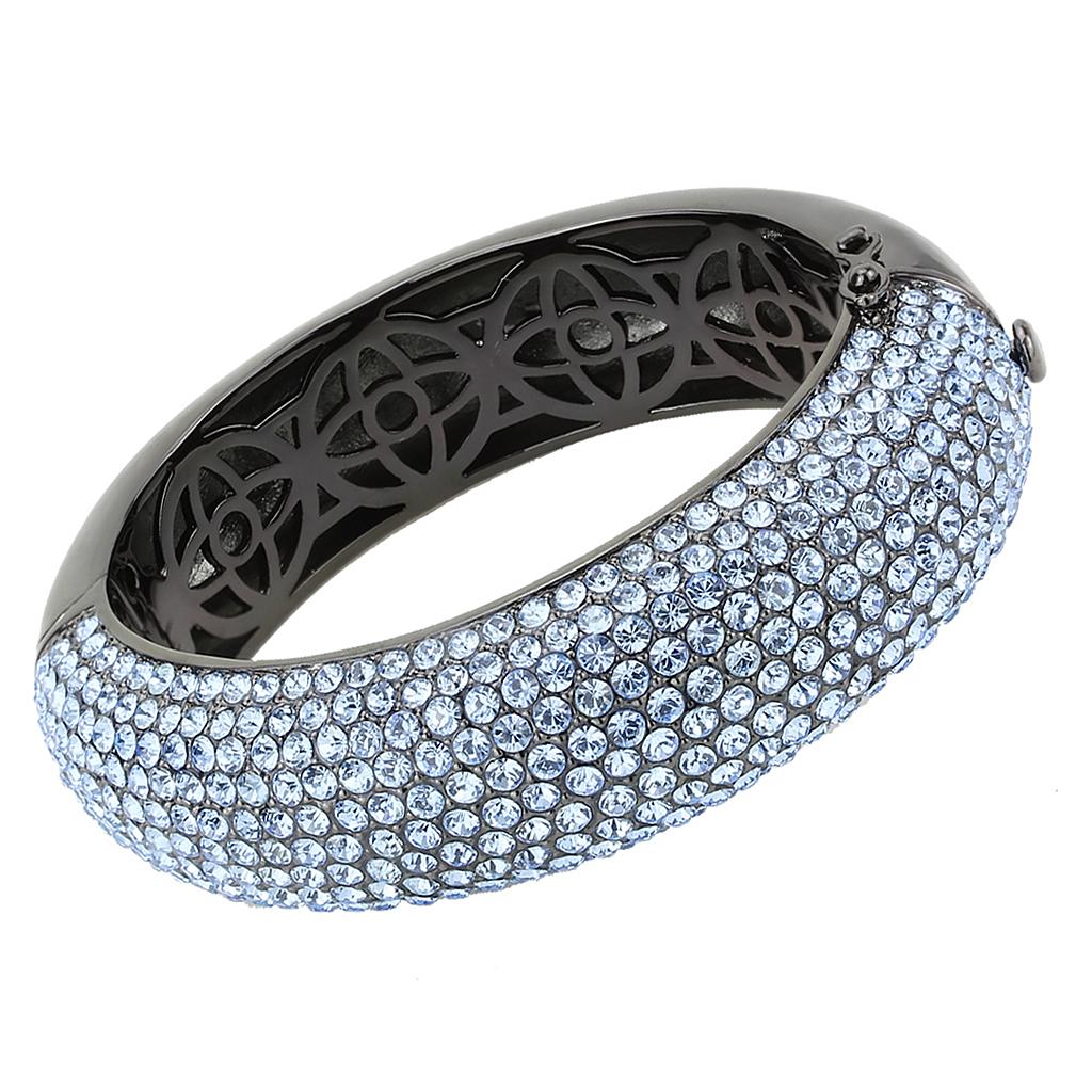 JCE4307 TIN Cobalt Black Brass Bangle with Top Grade Crystal  in Aquamarine