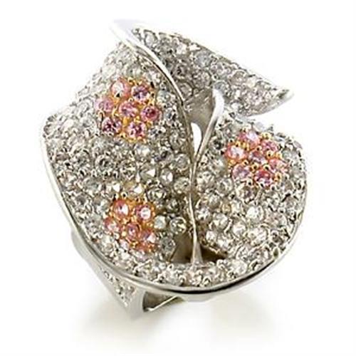 JCEA583 Gold+Rhodium Brass Ring with AAA Grade CZ  in Rose