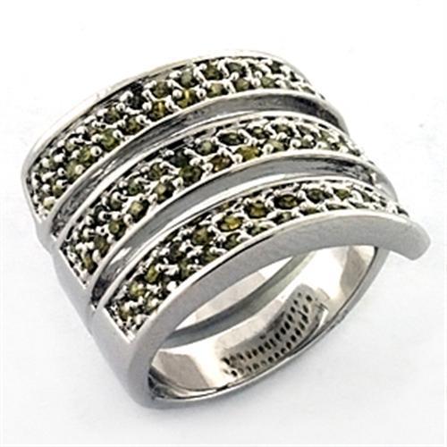 JCEA706 Rhodium Brass Ring with AAA Grade CZ  in Olivine color