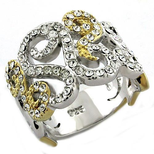 JCEAS1019 Gold+Rhodium 925 Sterling Silver Ring with Top Grade Crystal  in Clear