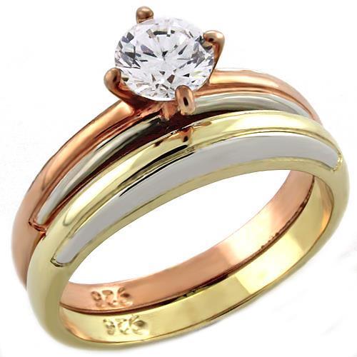 JCEAS1038 Tricolor 925 Sterling Silver Ring with AAA Grade CZ  in Clear