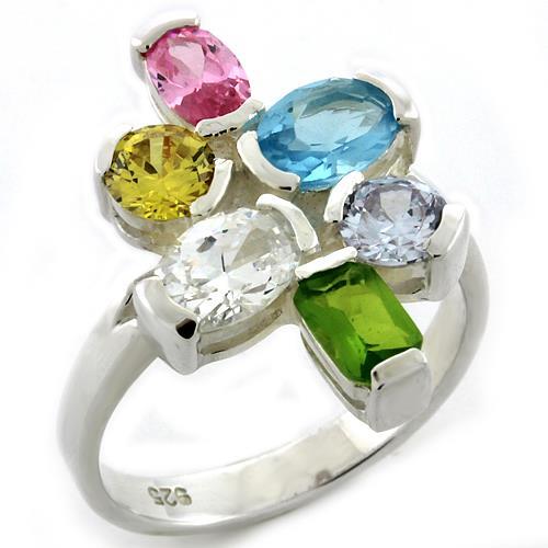 JCEAS1075 High-Polished 925 Sterling Silver Ring with AAA Grade CZ  in Multi Color