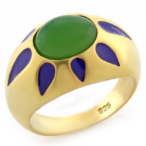 JCEAS1131 Matte Gold 925 Sterling Silver Ring with Synthetic Jade in Emerald