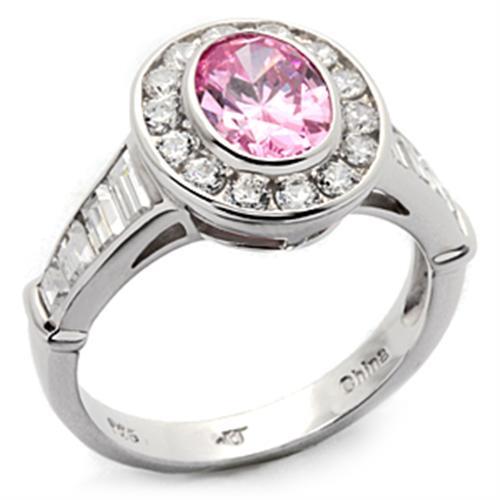 JCES044 Rhodium 925 Sterling Silver Ring with AAA Grade CZ  in Rose
