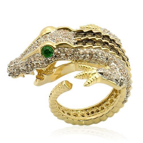 JCES225 Rhodium+Gold+ Ruthenium 925 Sterling Silver Ring with Synthetic Synthetic Glass in Emerald