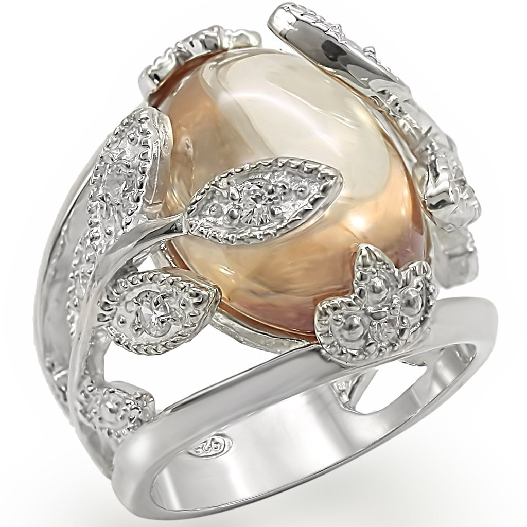 JCES392 High-Polished 925 Sterling Silver Ring with AAA Grade CZ  in Champagne
