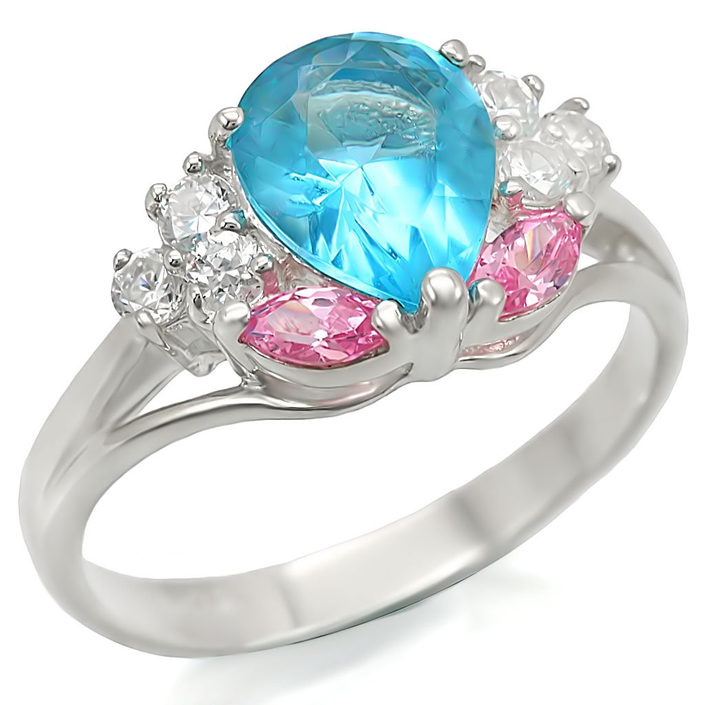 JCES450 Silver 925 Sterling Silver Ring with Synthetic Synthetic Glass in Sea Blue