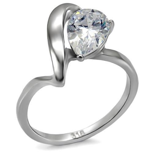 JCE067 High polished (no plating) Stainless Steel Ring with AAA Grade CZ  in Clear