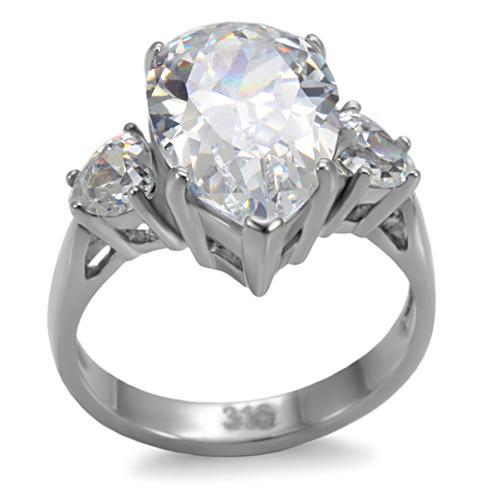 JCE076 High polished (no plating) Stainless Steel Ring with AAA Grade CZ  in Clear