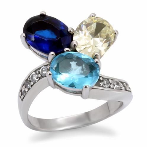 JCE094 High polished (no plating) Stainless Steel Ring with Synthetic Synthetic Glass in Multi Color